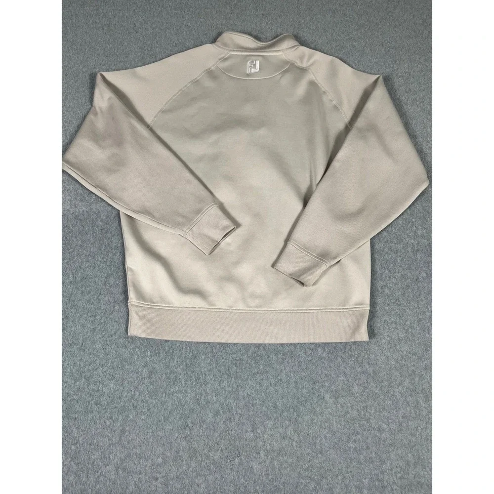 FootJoy Mens Quarter Zip Pullover Tan Beige Golf Sweater Large FJ Logo Mock Neck